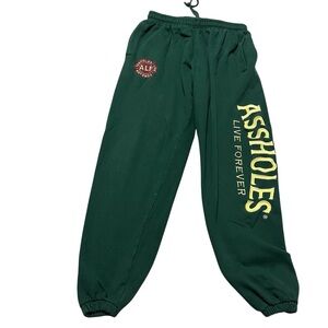Linda Finegold Assholes Live Forever ALF Sweatpants Green Gold Humor Streetwear